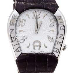 Pre Owned Aigner Silver Stainless Steel and Leather Cremona A40200 Women's Wristwatch 36 mm