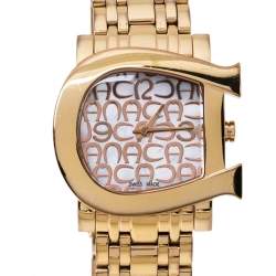 مملوكة مسبقًا Aigner Mother of Pearl Gold Plated Stainless Steel Genua Due A31600 Women's Wristwatch 31 mm