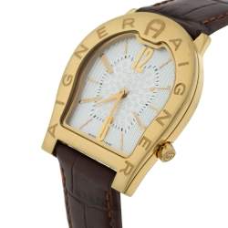 Pre Owned Aigner Silver Yellow Gold Plated Stainless Steel Leather Verona Nuovo A22100 Women's Wristwatch 33 mm