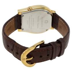 Pre Owned Aigner Silver Yellow Gold Plated Stainless Steel Leather Verona Nuovo A22100 Women's Wristwatch 33 mm