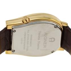 Pre Owned Aigner Silver Yellow Gold Plated Stainless Steel Leather Verona Nuovo A22100 Women's Wristwatch 33 mm