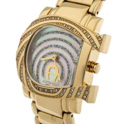 مملوكة مسبقًا Aigner White Mother of Pearl Gold Plated Stainless Steel Diamonds Genua Due A31600 Women's Wristwatch 31 mm