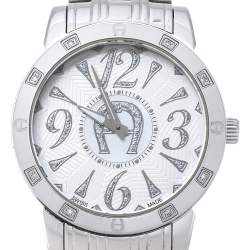 Pre Owned Aigner White Stainless Steel Diamond Cortina A26300 Women's Wristwatch 36 mm