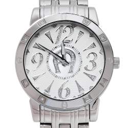 Pre Owned Aigner Silver White Mother Of Pearl Stainless Steel Diamonds Cortina A26300 Women's Wristwatch 36 MM