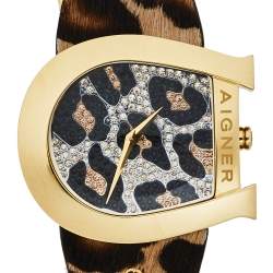 Pre Owned Aigner Brown Stainless Steel Leather Genua Due A31000 Women's Wristwatch 36MM