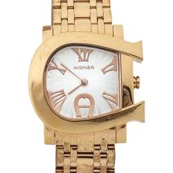 Pre Owned Aigner Silver Yellow Gold Plated Stainless Steel Genua Due A31600 Women's Wristwatch 31 mm