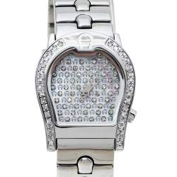 Pre Owned Aigner Mother of Pearl Stainless Steel Diamond Ravenna A02200 Women's Wristwatch 24 mm
