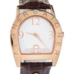 مملوكة مسبقًا ساعة يد نسائية أيغنر "ايستير ديو ايه32200" جلد و ستانلس ستيل مطلي بالذهب فضية 30 مم