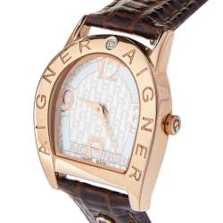 مملوكة مسبقًا ساعة يد نسائية أيغنر "ايستير ديو ايه32200" جلد و ستانلس ستيل مطلي بالذهب فضية 30 مم