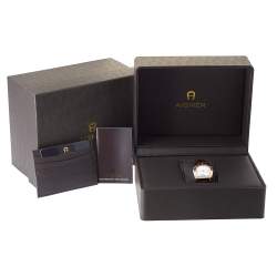 مملوكة مسبقًا ساعة يد نسائية أيغنر "ايستير ديو ايه32200" جلد و ستانلس ستيل مطلي بالذهب فضية 30 مم