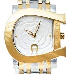 Pre Owned Aigner White Two-Tone Stainless Steel Genua Due Flower A31600 Women's Wristwatch 31 mm