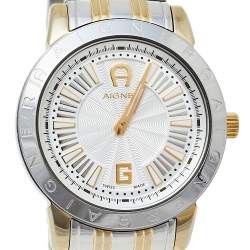 Pre Owned Aigner Silver Two-Tone Stainless Steel Cortina A26300 Women's Wristwatch 36 mm