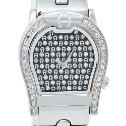 Pre Owned Aigner Black Stainless Steel Diamonds Verona A01200 Women's Wristwatch 24 mm