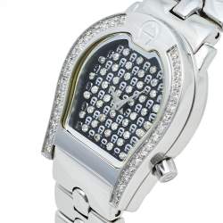 Pre Owned Aigner Black Stainless Steel Diamonds Verona A01200 Women's Wristwatch 24 mm