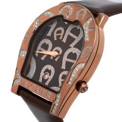 Pre Owned Aigner Bronze Tone Stainless Steel Diamonds Verona Nuovo 44 A22000 Women's Wristwatch 37 mm