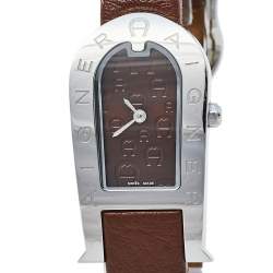 مملوكة مسبقًا Aigner Brown Stainless Steel Leather Olbia A29000 Women's Wristwatch 20 mm
