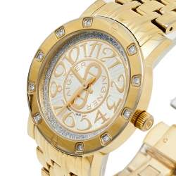 Pre Owned Aigner Gold Tone Stainless Steel Diamonds Cortina A26300 Women's Wristwatch 35 mm