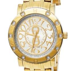 Pre Owned Aigner Gold Tone Stainless Steel Diamonds Cortina A26300 Women's Wristwatch 35 mm