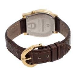 Pre Owned Aigner Brown Yellow Gold Plated Stainless Steel Leather Verona Nuovo A22400 Women's Wristwatch 30 mm