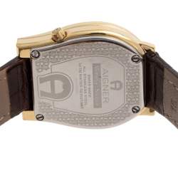 Pre Owned Aigner Brown Yellow Gold Plated Stainless Steel Leather Verona Nuovo A22400 Women's Wristwatch 30 mm