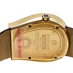 Pre Owned Aigner Brown Gold Plated Stainless Steel Leather Venezia A39200 Women's Wristwatch 36 mm