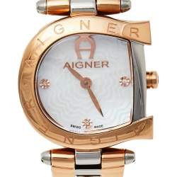Pre Owned Aigner Mother Of Pearl Two-Tone Stainless Steel Arco A34200 Women's Wristwatch 26 mm