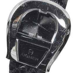 Pre Owned Aigner Black Stainless Steel Leather Venezia A39200 Women's Wristwatch 36 mm