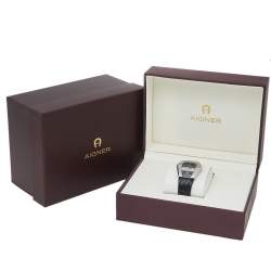 Pre Owned Aigner Black Stainless Steel Leather Venezia A39200 Women's Wristwatch 36 mm