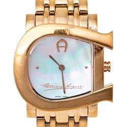 مملوكة مسبقًا Aigner Mother of Pearl Gold Tone Stainless Steel Genua Due A31600 Women's Wristwatch 31 mm