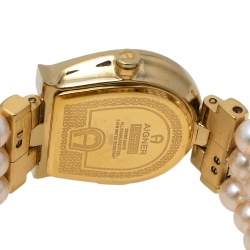 Pre Owned Aigner MOP Gold Tone Stainless Steel & Faux Pearl La Spezia A03300 Women's Wristwatch 28 mm