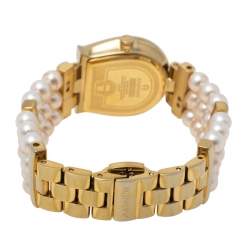 Pre Owned Aigner MOP Gold Tone Stainless Steel & Faux Pearl La Spezia A03300 Women's Wristwatch 28 mm
