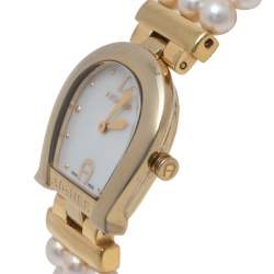Pre Owned Aigner MOP Gold Tone Stainless Steel & Faux Pearl La Spezia A03300 Women's Wristwatch 28 mm