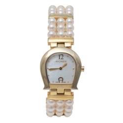 Pre Owned Aigner MOP Gold Tone Stainless Steel & Faux Pearl La Spezia A03300 Women's Wristwatch 28 mm