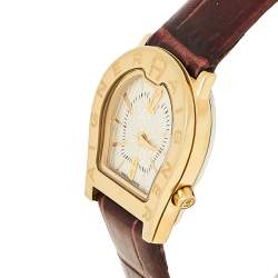 Pre Owned Aigner Gold Tone Stainless Steel Leather Verona Nuovo A22200 Women's Wristwatch 24 mm