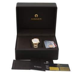 Pre Owned Aigner Mother of Pearl Gold Plated Stainless Steel Genua Due A31600 Women's Wristwatch 31 mm