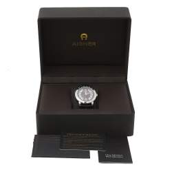 Pre Owned Aigner Brown Stainless Steel Leather Cortina A26000 Unisex Wristwatch 42 mm