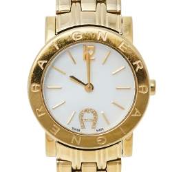 Pre Owned Aigner White Mother of Pearl Gold Plated Stainless Steel Cortina A26200 Women's Wristwatch 29 mm