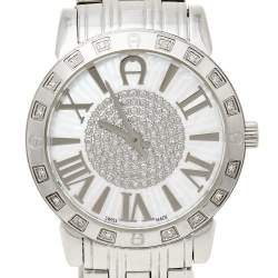 Pre Owned Aigner Silver Stainless Steel Diamond Cortina A26300 Women's Wristwatch 36 mm