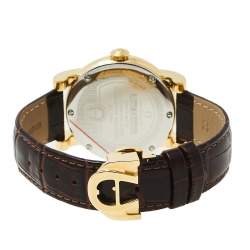 Pre Owned Aigner Mother Of Pearl Gold Plated Stainless Steel Leather Diamond Bari Donna A37200 Women's Wristwatch 41 mm