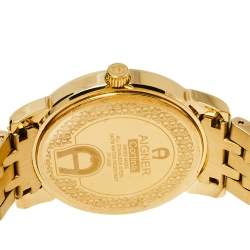 Pre Owned Aigner Mother of Pearl Gold Tone Stainless Steel Diamond Cortina A26300 Women's Wristwatch 36 mm