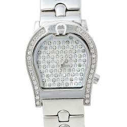Pre Owned Aigner Mother of Pearl Stainless Steel Diamond Verona A01200 Women's Wristwatch 24 mm