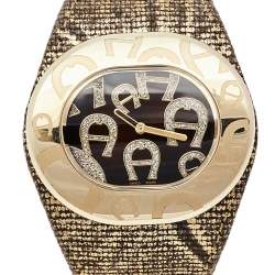 Pre Owned Aigner Brown Gold Plated Stainless Steel Leather Ravello Due A21000 Women's Wristwatch 43 mm