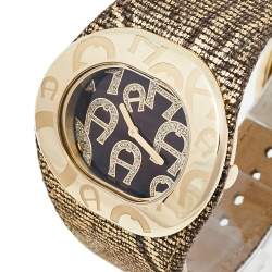 Pre Owned Aigner Brown Gold Plated Stainless Steel Leather Ravello Due A21000 Women's Wristwatch 43 mm