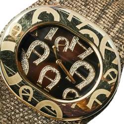 Pre Owned Aigner Brown Gold Plated Stainless Steel Leather Ravello Due A21000 Women's Wristwatch 43 mm