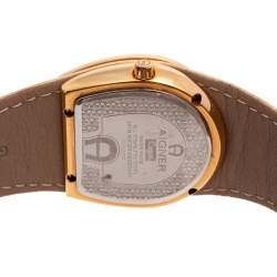 Pre Owned Aigner White Gold Plated Stainless Steel Leather Capri A19200 Women's Wristwatch 30 mm