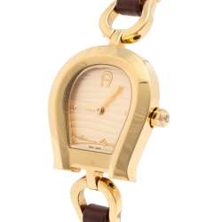 Pre Owned ساعة يد نسائية أيغنر بروغيا أيه07300 جلد ستانلس ستيل مطلي ذهب مقاس 38 مم