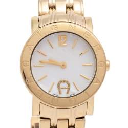 Pre Owned Aigner Mother of Pearl Gold Plated Stainless Steel Cortina A26200 Women's Wristwatch 29 mm