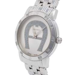 Pre Owned Aigner Silver Stainless Steel Diamonds Cortina A26300 Women's Wristwatch 36 mm