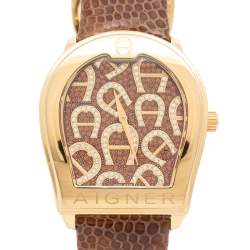 مملوكة مسبقًا Aigner Gold Plated Stainless Steel Leather Verona A48000 Women's Wristwatch 39 mm