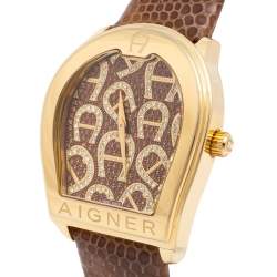 مملوكة مسبقًا Aigner Gold Plated Stainless Steel Leather Verona A48000 Women's Wristwatch 39 mm